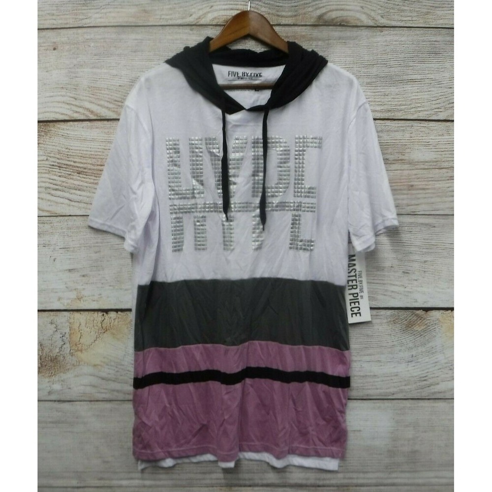 Hooded Shirt Five by Five by Master Piece Mens Small Pink Silver Hype New